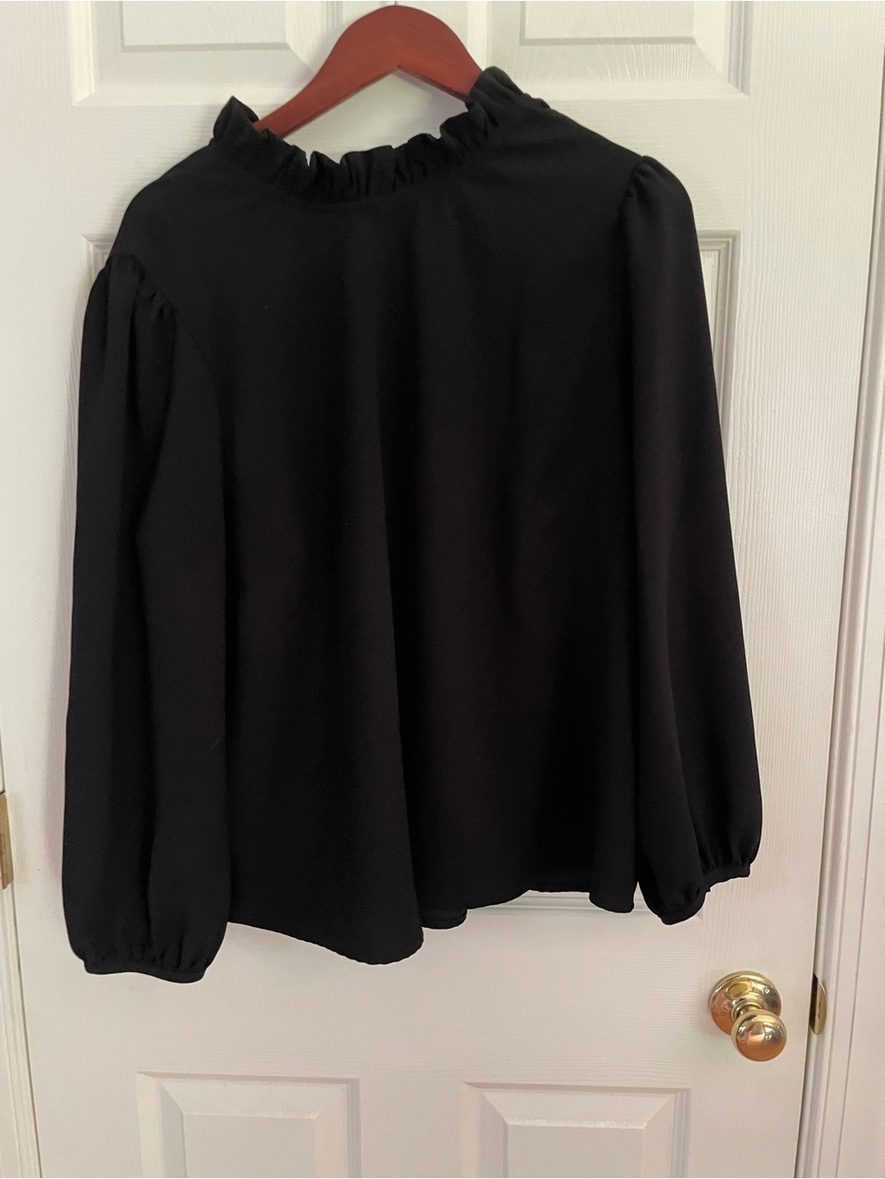 JCrew Black Ruffled Neck Long-Sleeve Women's Top